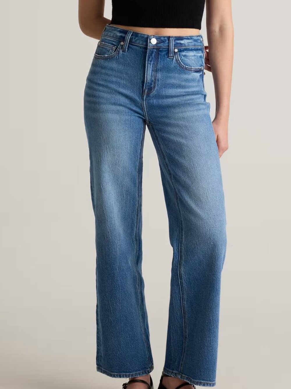 Quince Bella Stretch Relaxed High Rise Straight Jeans Atlantic Blue Regular 26